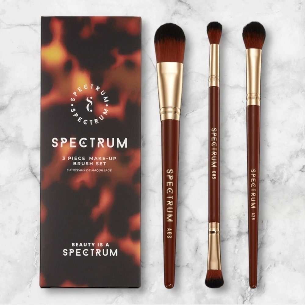 Spectrum 3 Piece Makeup Brush Set - Brown foundation complexion dual-end brushes